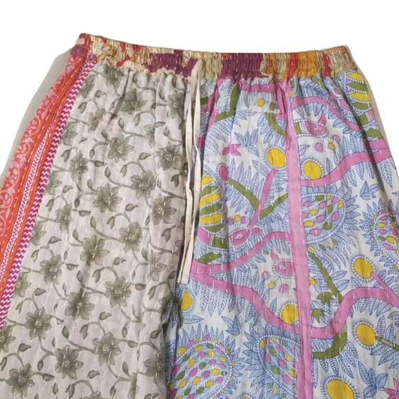 Kantha Wide Leg Pants Patch Pocket Patchwork Woman Large/XL Festival Boho #105B - Picture 4 of 12